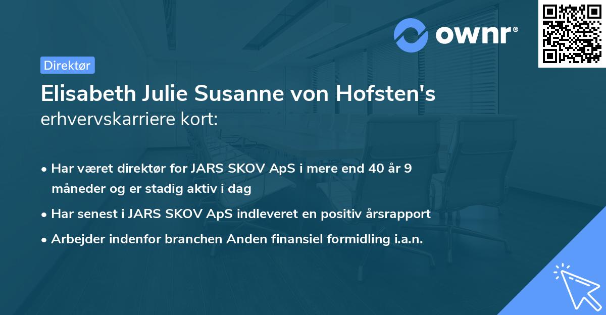 Elisabeth Julie Susanne von Hofsten's erhvervskarriere kort