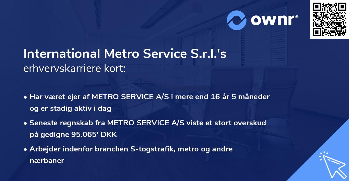International Metro Service S.r.l.'s erhvervskarriere kort