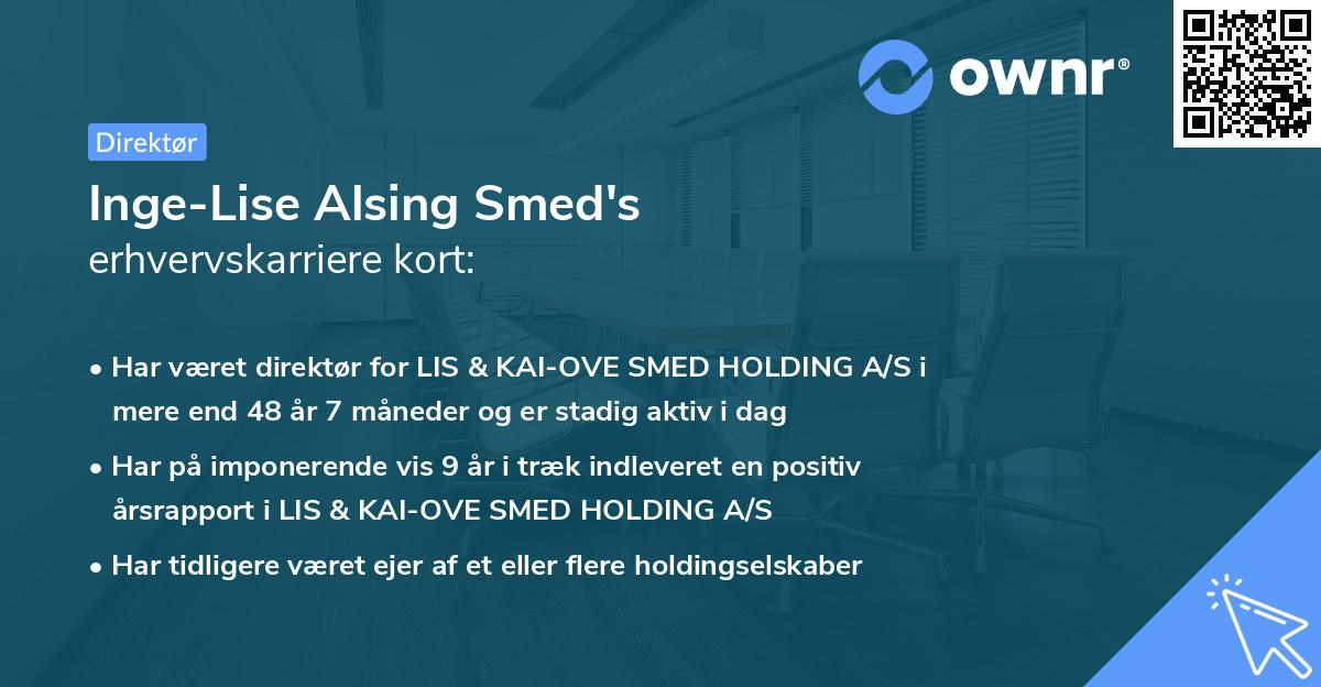 Inge-Lise Alsing Smed's erhvervskarriere kort