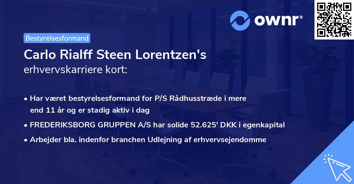 Carlo Rialff Steen Lorentzen's erhvervskarriere kort