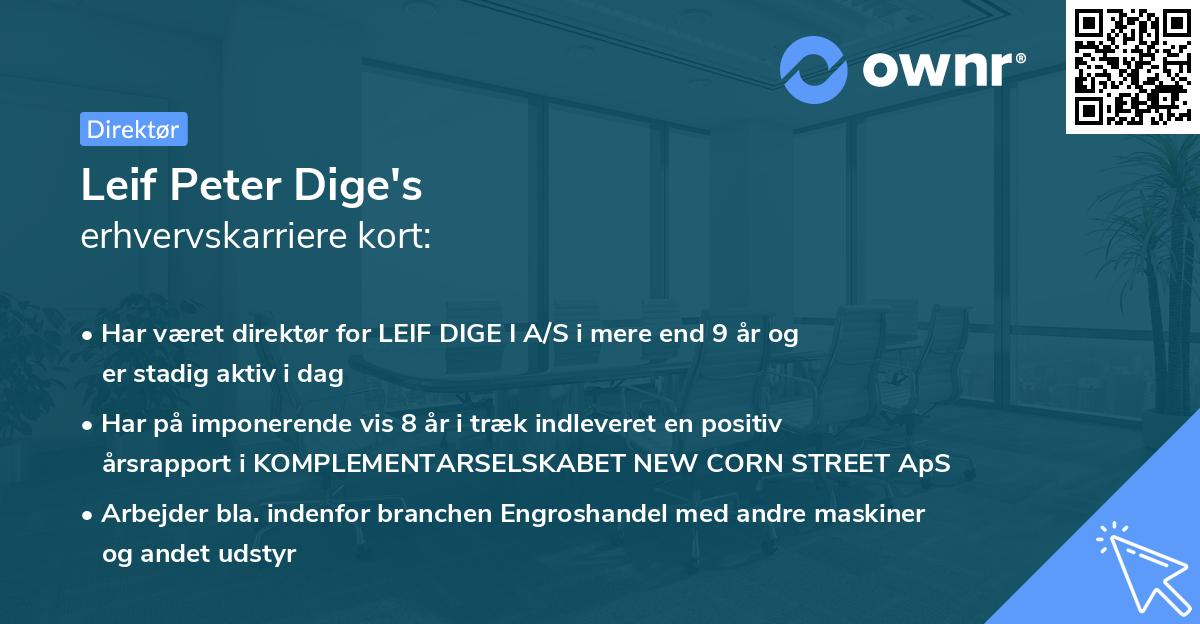 Leif Peter Dige's erhvervskarriere kort