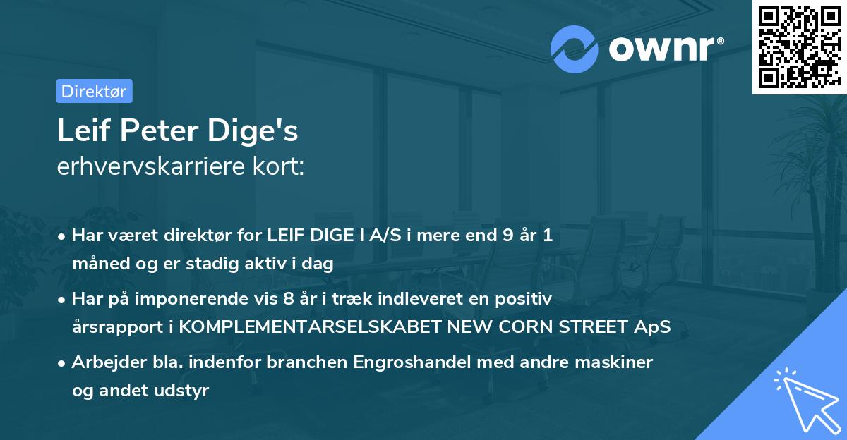 Leif Peter Dige's erhvervskarriere kort