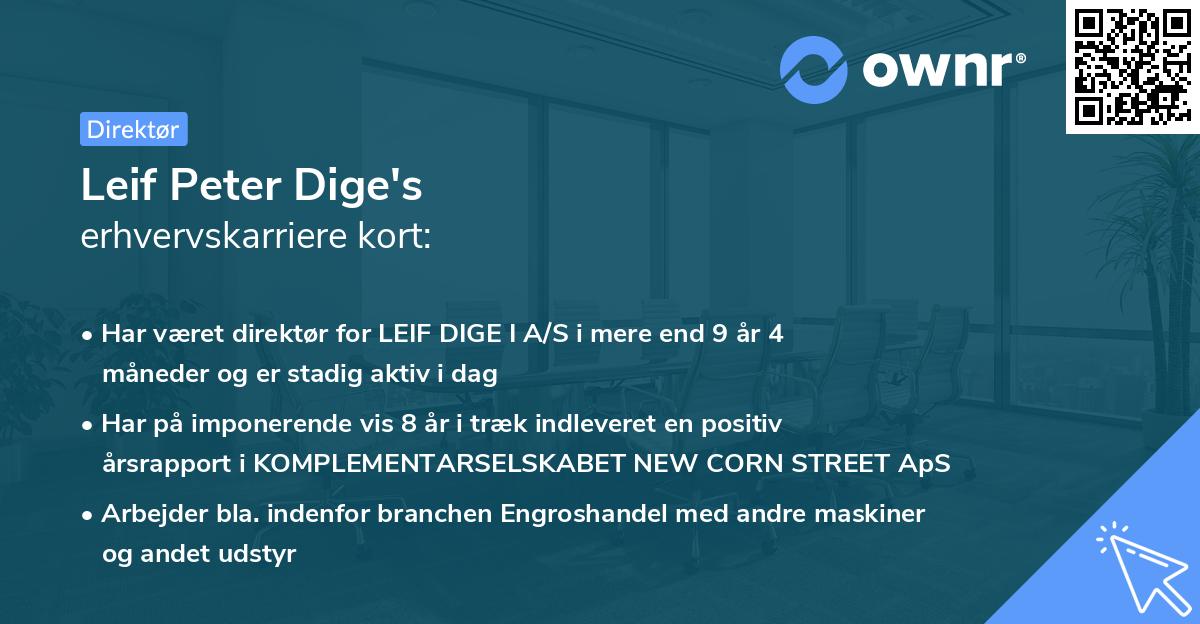 Leif Peter Dige's erhvervskarriere kort