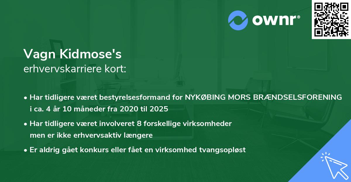Vagn Kidmose's erhvervskarriere kort