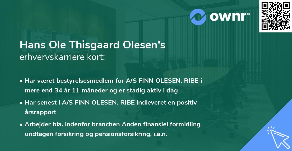 Hans Ole Thisgaard Olesen's erhvervskarriere kort