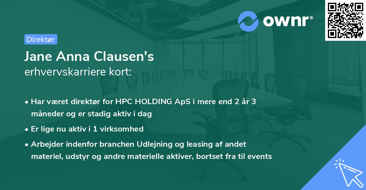 Jane Anna Clausen's erhvervskarriere kort