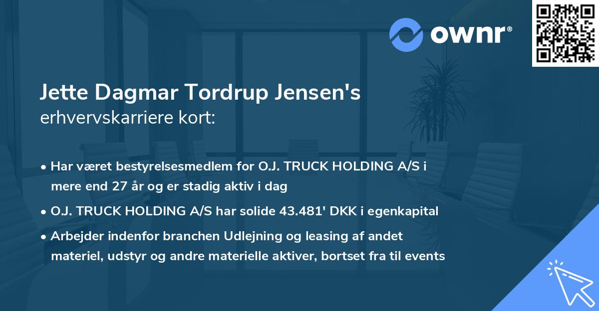 Jette Dagmar Tordrup Jensen's erhvervskarriere kort