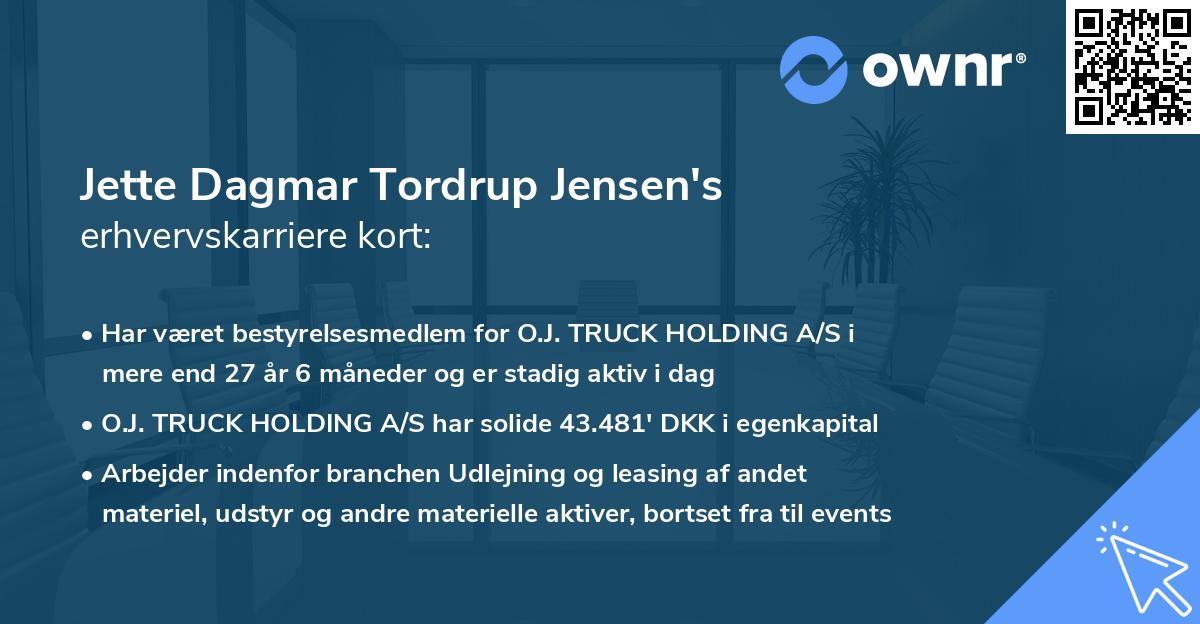 Jette Dagmar Tordrup Jensen's erhvervskarriere kort