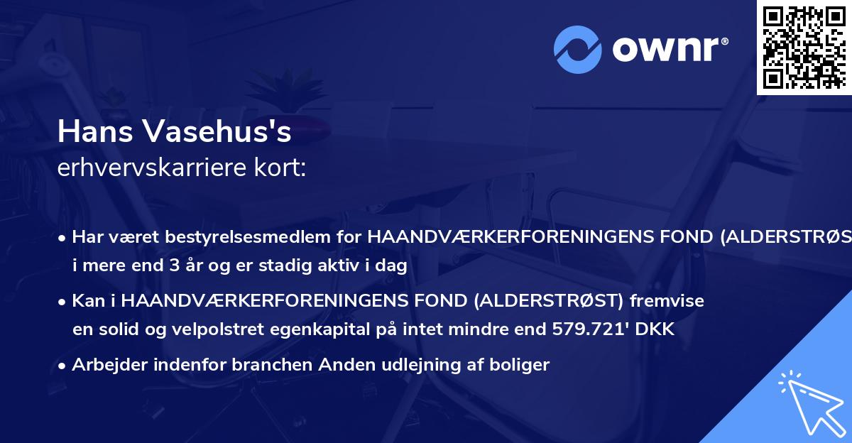 Hans Vasehus's erhvervskarriere kort