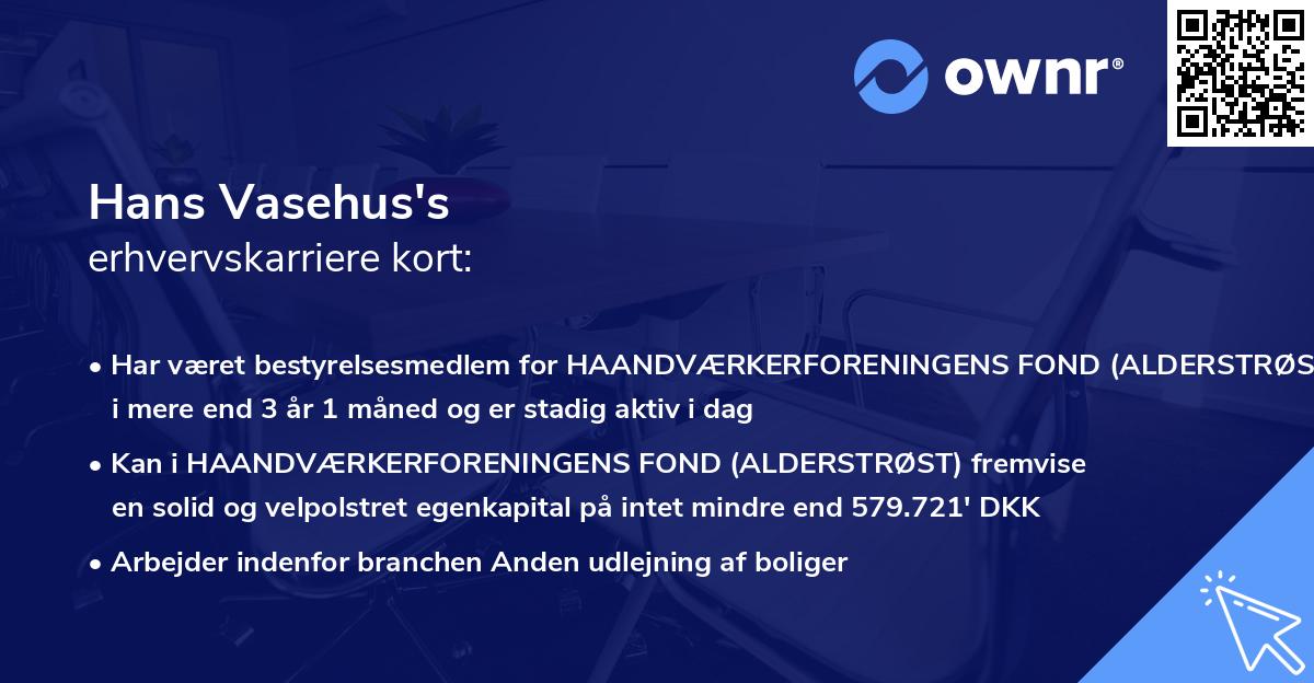 Hans Vasehus's erhvervskarriere kort