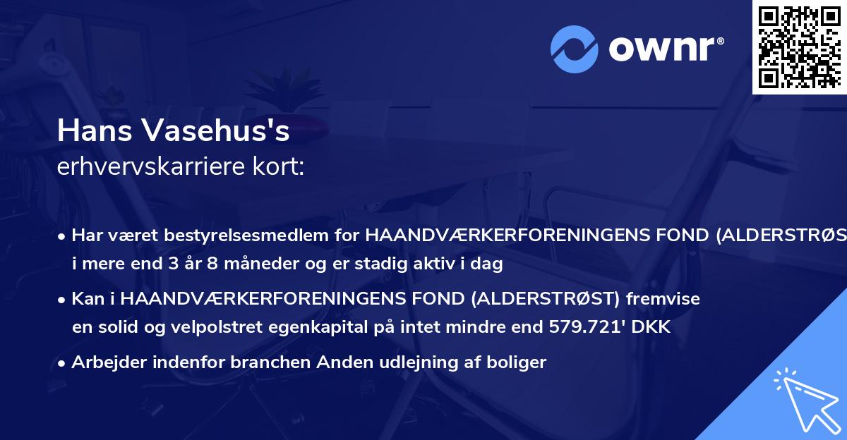 Hans Vasehus's erhvervskarriere kort