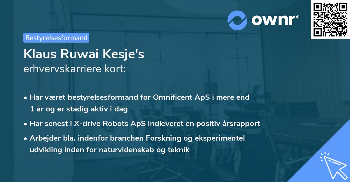 Klaus Ruwai Kesje's erhvervskarriere kort