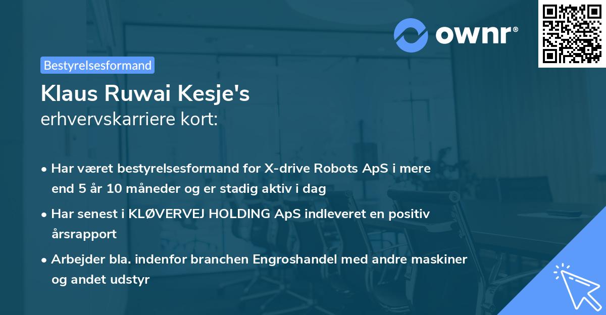 Klaus Ruwai Kesje's erhvervskarriere kort