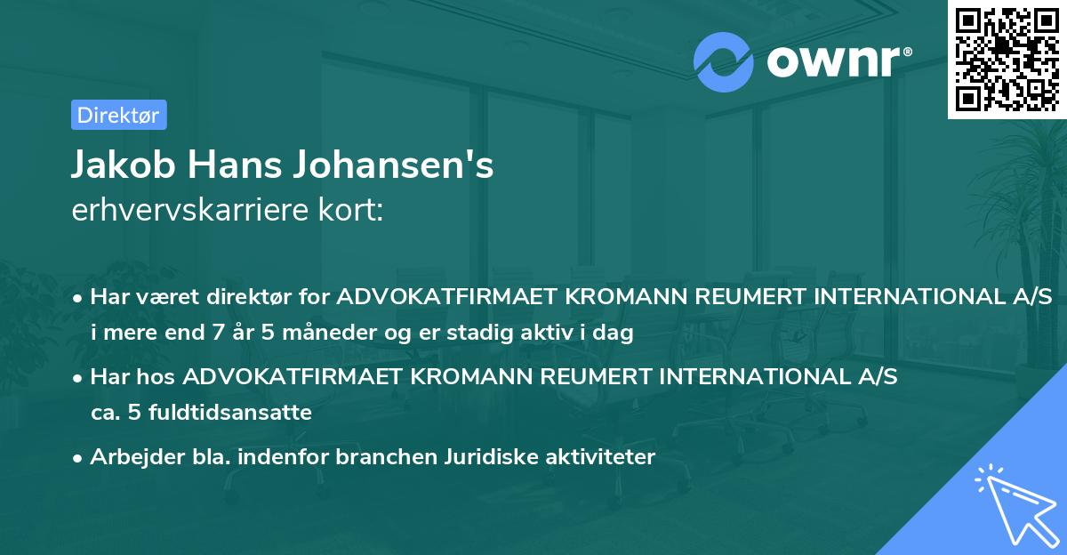 Jakob Hans Johansen's erhvervskarriere kort