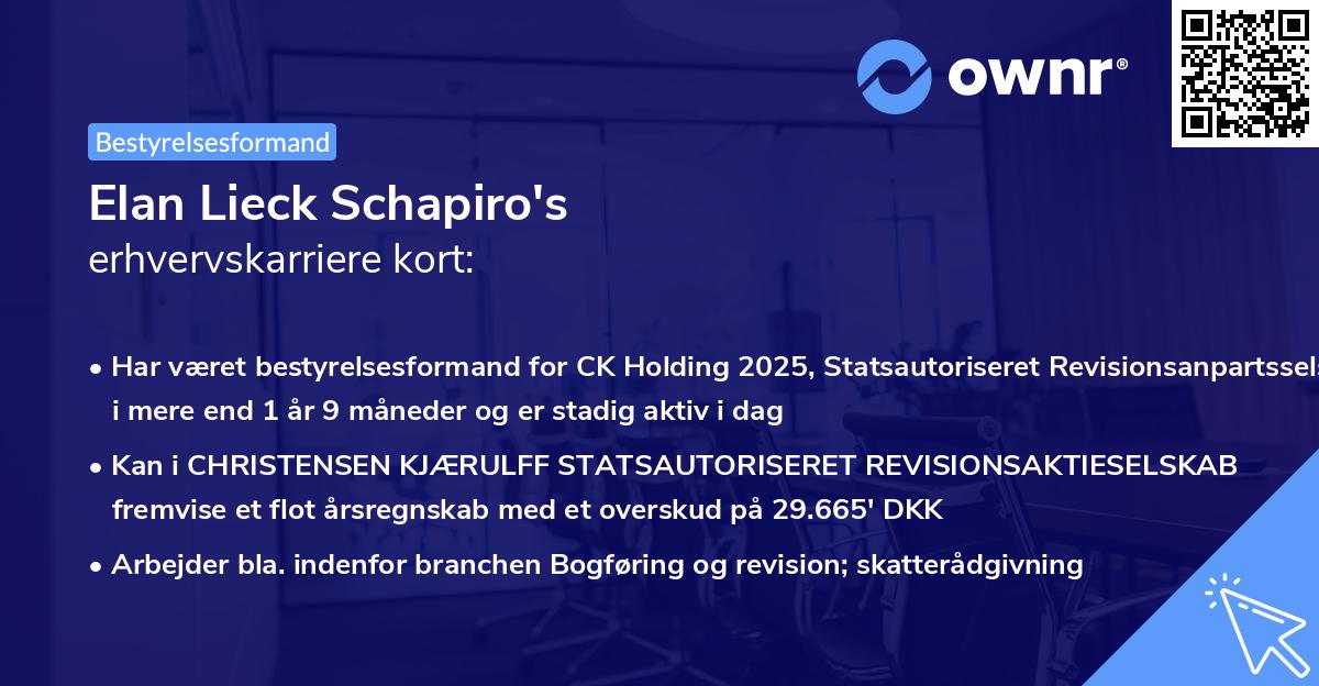 Elan Lieck Schapiro's erhvervskarriere kort