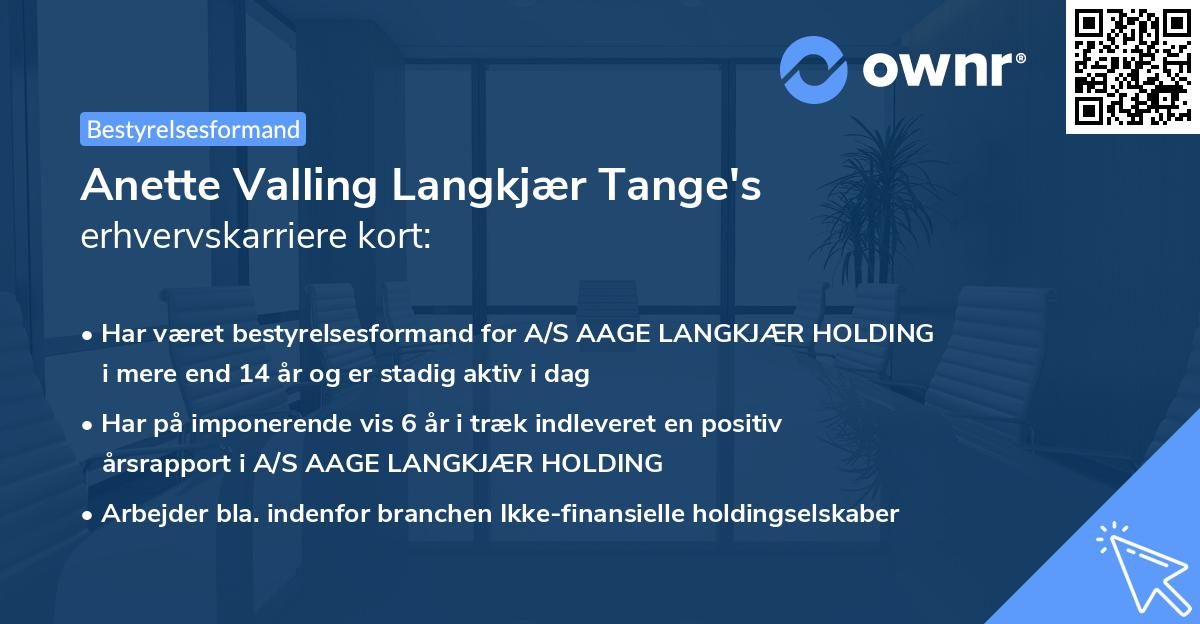 Anette Valling Langkjær Tange's erhvervskarriere kort