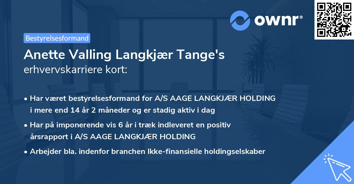 Anette Valling Langkjær Tange's erhvervskarriere kort
