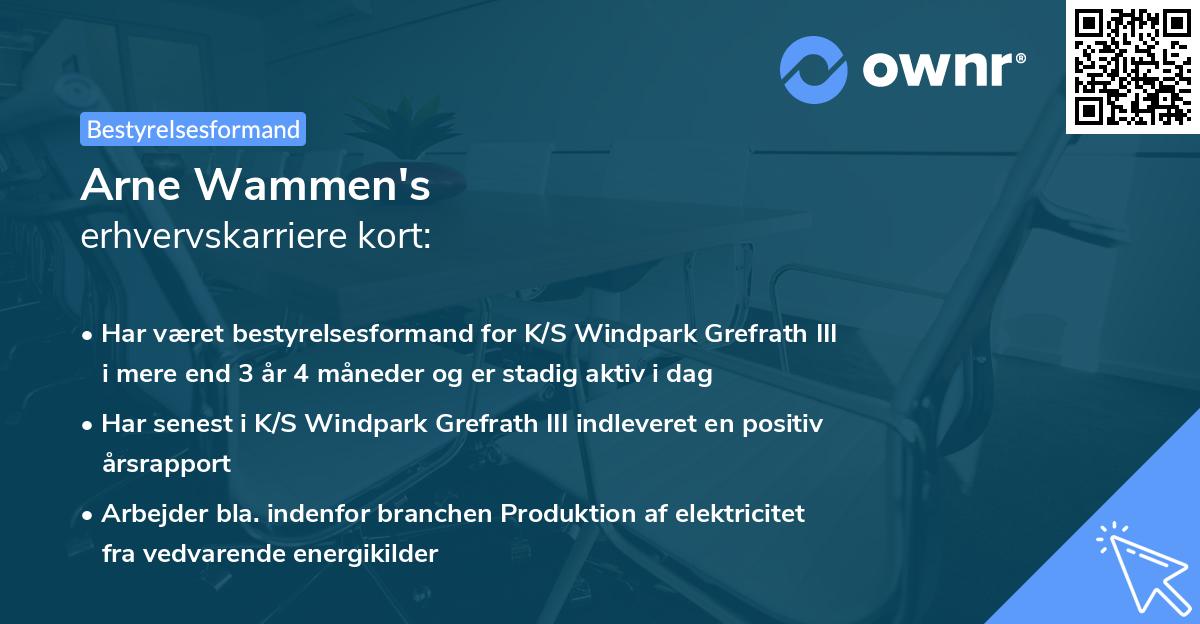 Arne Wammen's erhvervskarriere kort