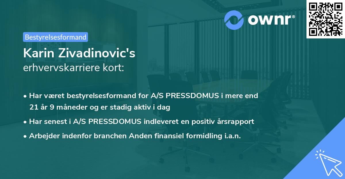 Karin Zivadinovic's erhvervskarriere kort