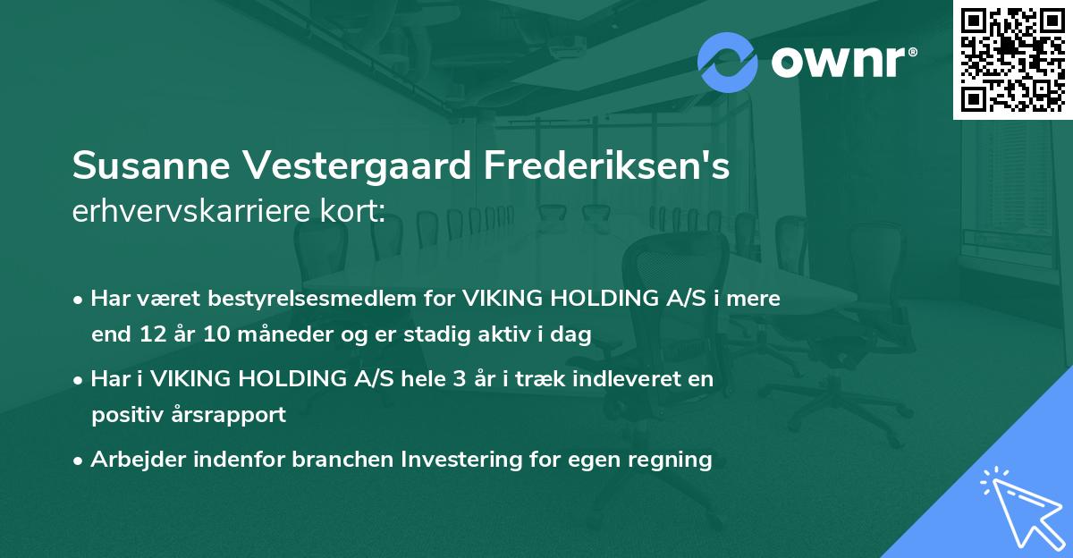 Susanne Vestergaard Frederiksen's erhvervskarriere kort