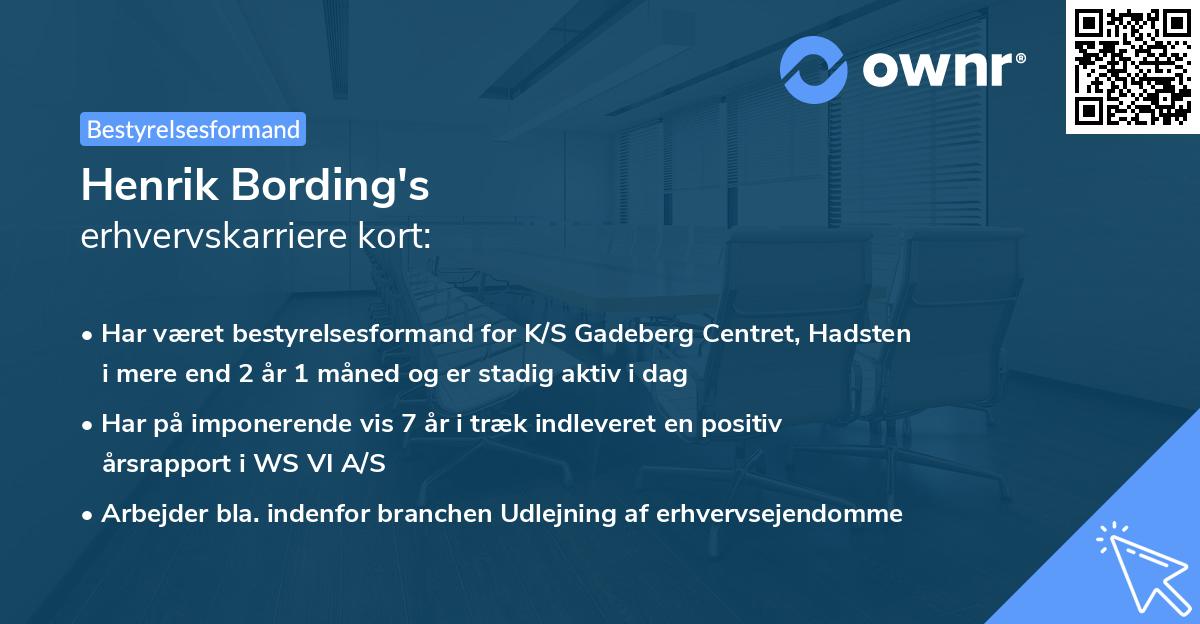 Henrik Bording's erhvervskarriere kort