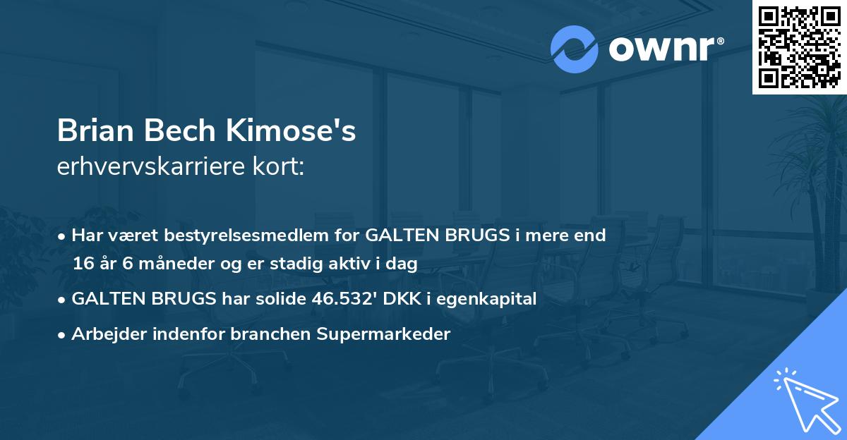 Brian Bech Kimose's erhvervskarriere kort