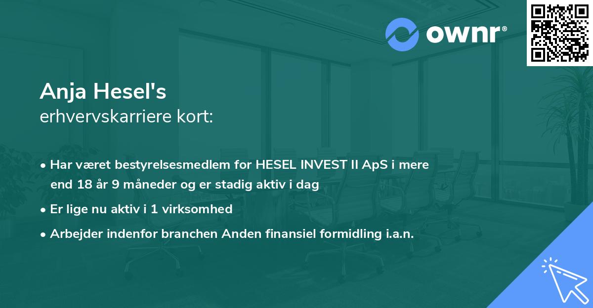 Anja Hesel's erhvervskarriere kort