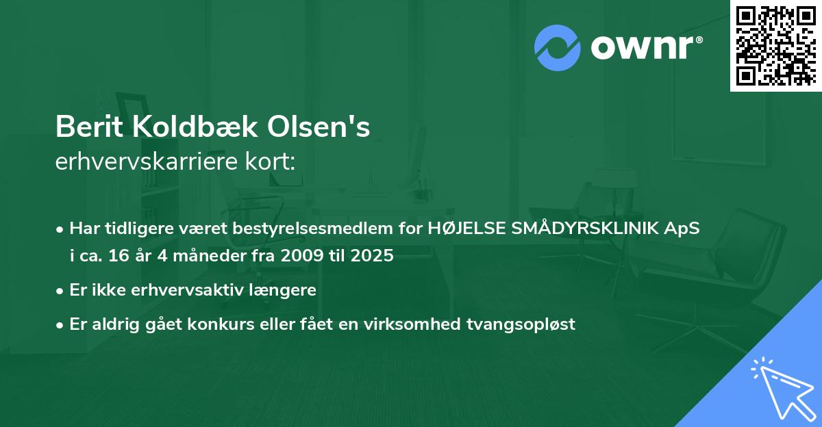 Berit Koldbæk Olsen's erhvervskarriere kort