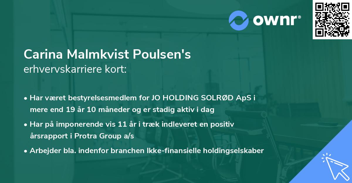 Carina Malmkvist Poulsen's erhvervskarriere kort