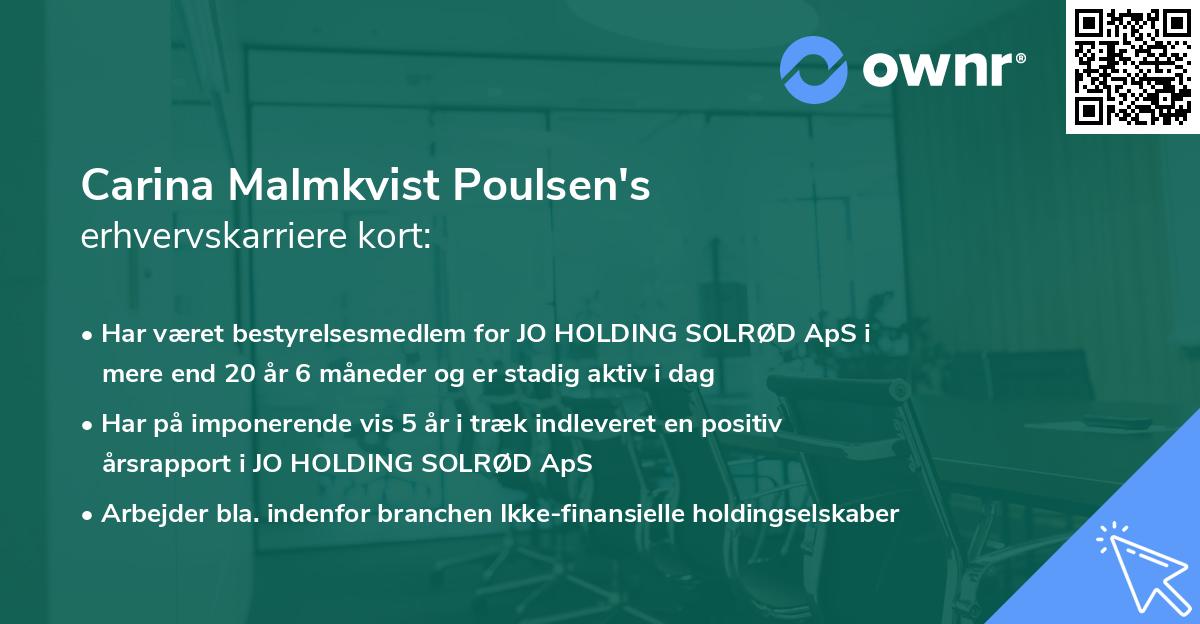 Carina Malmkvist Poulsen's erhvervskarriere kort