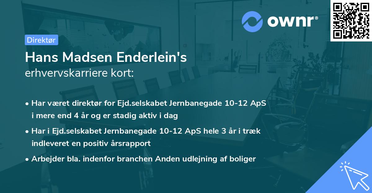 Hans Madsen Enderlein's erhvervskarriere kort