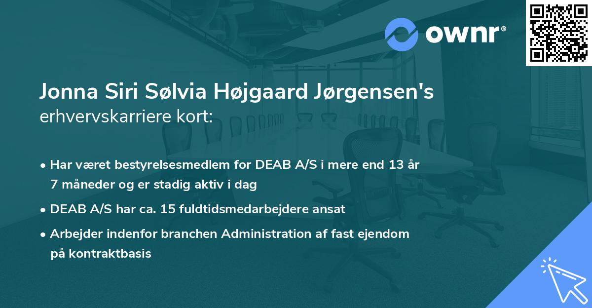 Jonna Siri Sølvia Højgaard Jørgensen's erhvervskarriere kort