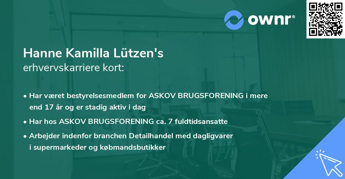 Hanne Kamilla Lützen's erhvervskarriere kort