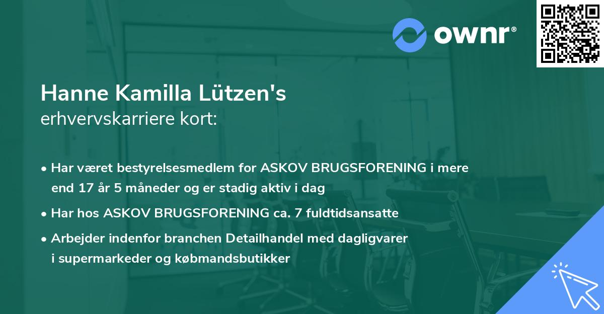 Hanne Kamilla Lützen's erhvervskarriere kort