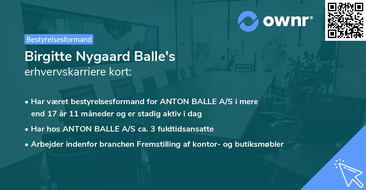 Birgitte Nygaard Balle's erhvervskarriere kort
