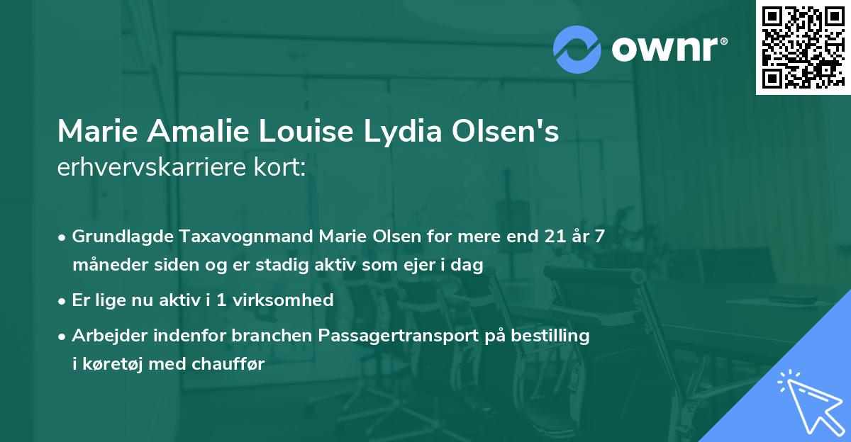 Marie Amalie Louise Lydia Olsen's erhvervskarriere kort
