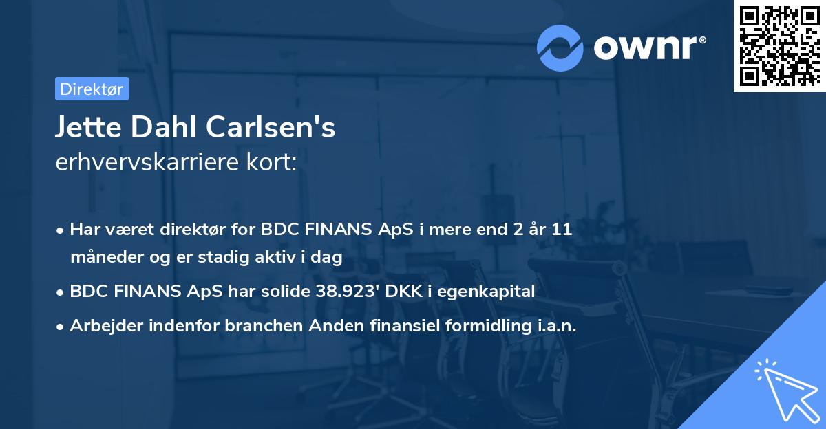 Jette Dahl Carlsen's erhvervskarriere kort