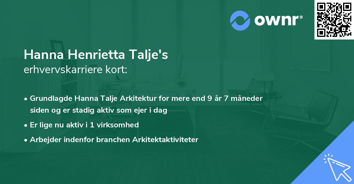 Hanna Henrietta Talje's erhvervskarriere kort