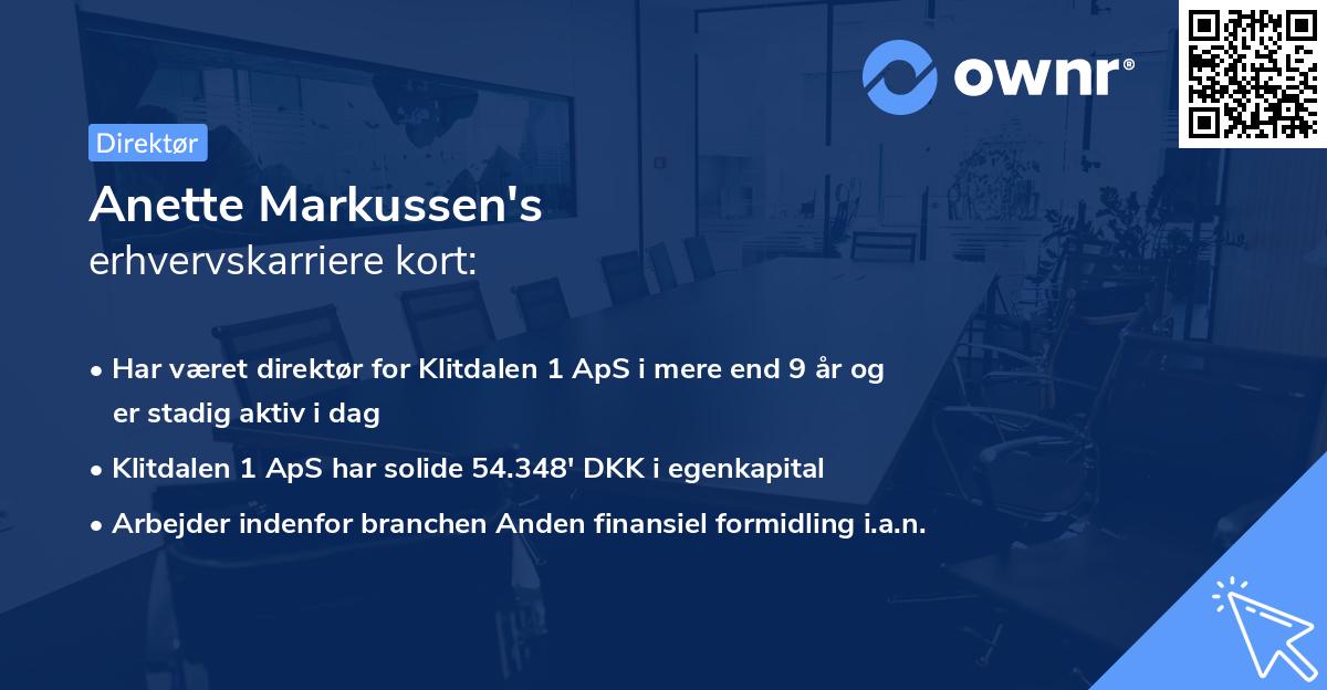 Anette Markussen's erhvervskarriere kort