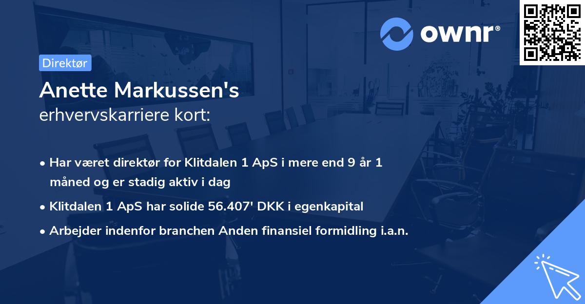 Anette Markussen's erhvervskarriere kort