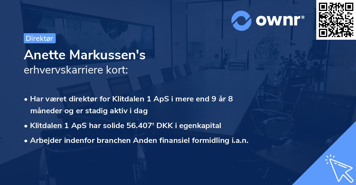 Anette Markussen's erhvervskarriere kort