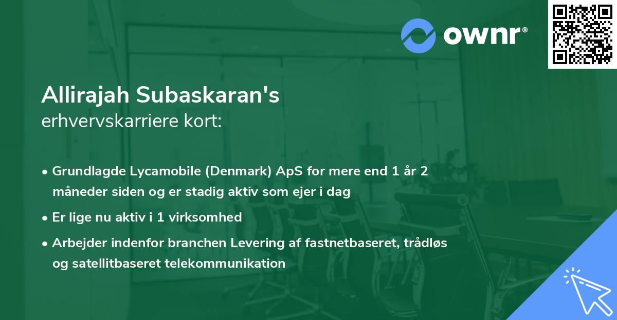 Allirajah Subaskaran's erhvervskarriere kort