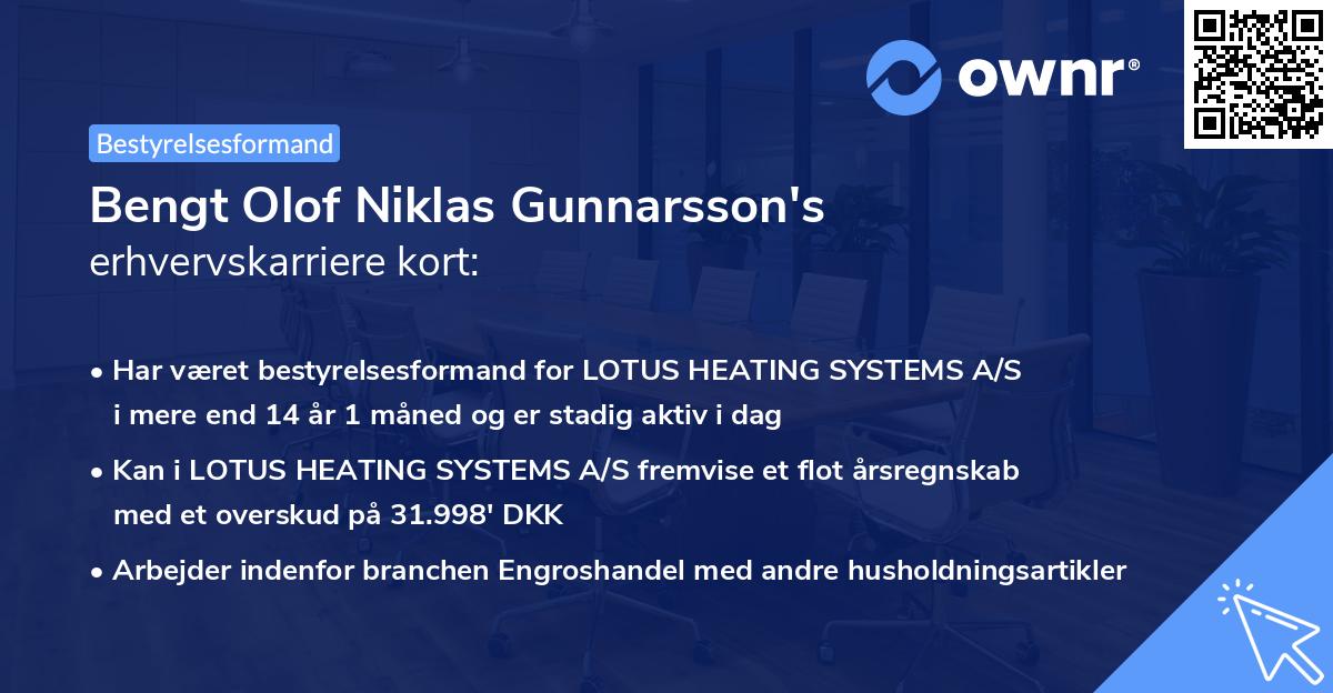 Bengt Olof Niklas Gunnarsson's erhvervskarriere kort