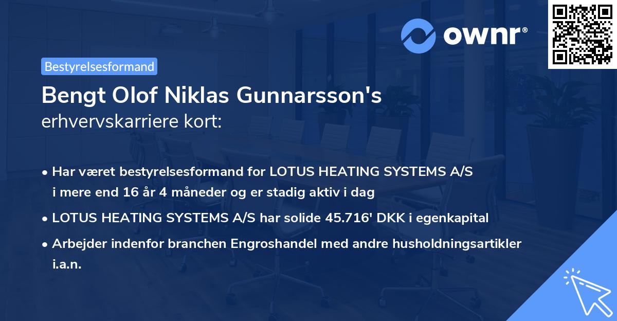 Bengt Olof Niklas Gunnarsson's erhvervskarriere kort