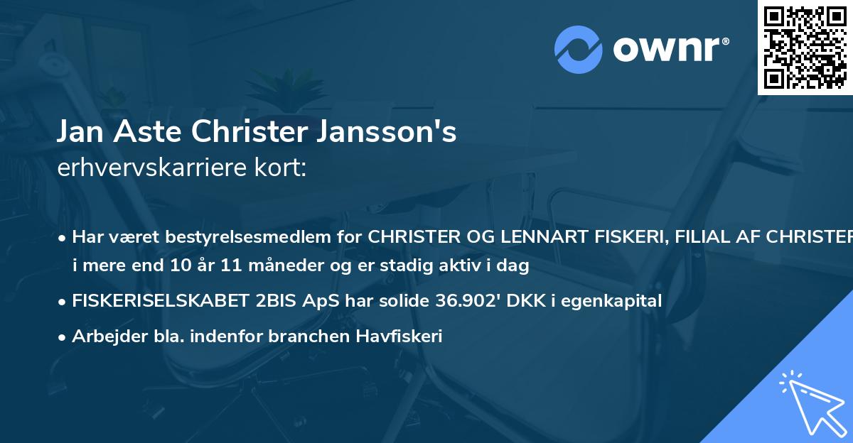 Jan Aste Christer Jansson's erhvervskarriere kort