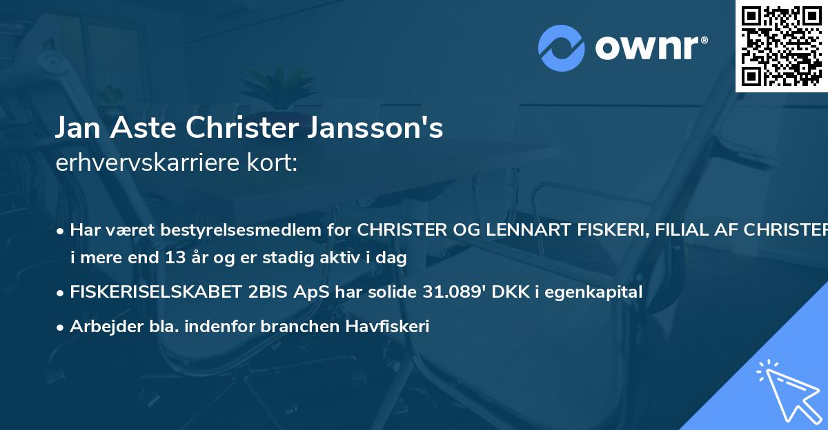 Jan Aste Christer Jansson's erhvervskarriere kort