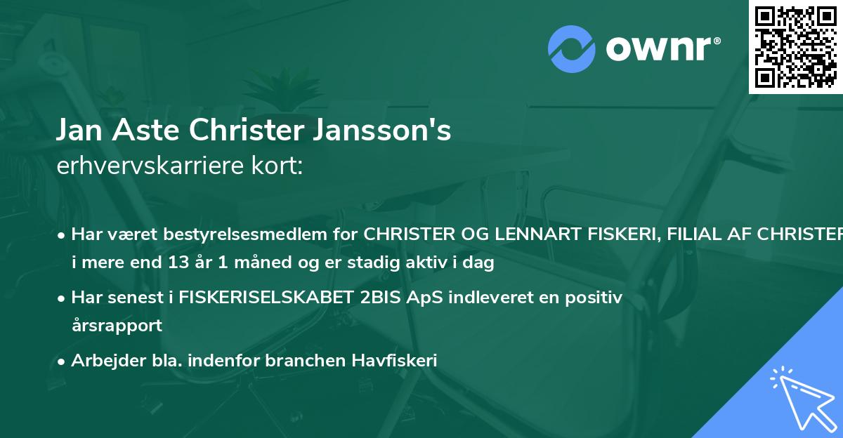 Jan Aste Christer Jansson's erhvervskarriere kort