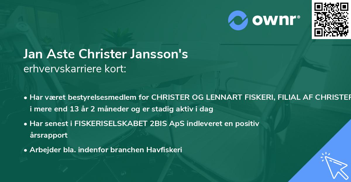 Jan Aste Christer Jansson's erhvervskarriere kort