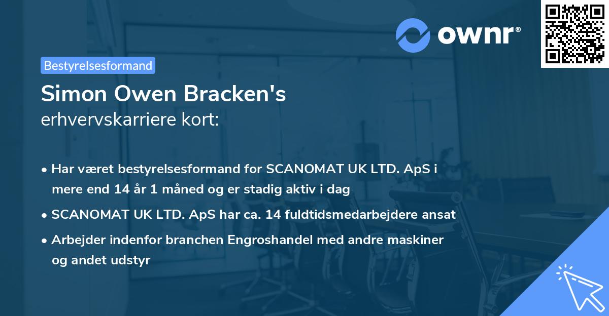 Simon Owen Bracken's erhvervskarriere kort