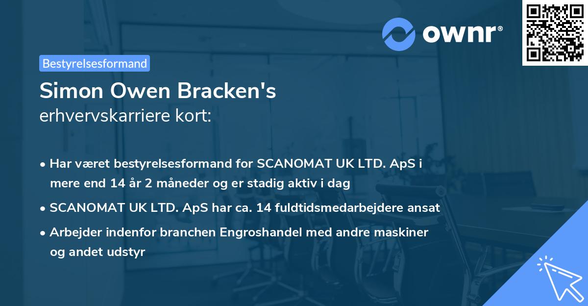 Simon Owen Bracken's erhvervskarriere kort